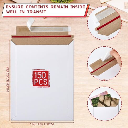 Fainne 100 Pcs Self Adhesive White Cardboard Envelopes Bulk 7 x 9 Inch Flat Cardboard Mailers Document Photo Rigid Mailer for Mailing Shipping Letter CD Card Packaging Supplies in Saudi Arabia