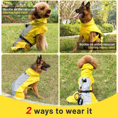 Dog Raincoat with Harness Built in,Outdoor Waterproof Puppy Rain Jacket for Small Dogs,Adjustable Waist by Strap Doggie Rain Coats,Yellow XS in Saudi Arabia