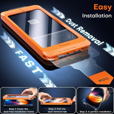 TOCOL for iPhone 16 Plus Screen Protector/iPhone 15 Plus Screen Protector [9H Hardness] [Military Grade Shatterproof] HD Tempered Glass Full Coverage Easy Installation 2 Pack Clear in Kuwait