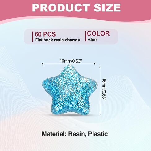 PATIKIL 60 Pcs Flat Back Resin Charms, Glitter Star Charms Bulk Mini Star Shape Flat Back Beads Embellishments for DIY Crafts Phone Case, Blue in Saudi Arabia