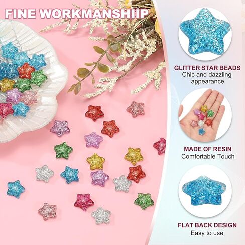 PATIKIL 60 Pcs Flat Back Resin Charms, Glitter Star Charms Bulk Mini Star Shape Flat Back Beads Embellishments for DIY Crafts Phone Case, Blue in Saudi Arabia
