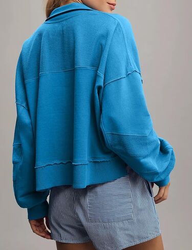 بلوفر نسائي من COZYPOIN برقبة على شكل حرف V وأكمام طويلة وأزرار، بلوفر قصير مع فتحة معدنية أمامية in Kuwait