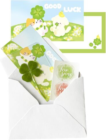 Genuine Real Four-Leaf Clover Bookmark, Elegant Bookmark, Smartphone, Wallet Coated Gift Thank You Card Four-Leaf Clover Gift (Fine Art Card) in Saudi Arabia