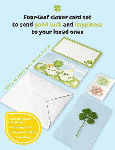 Genuine Real Four-Leaf Clover Bookmark, Elegant Bookmark, Smartphone, Wallet Coated Gift Thank You Card Four-Leaf Clover Gift (Fine Art Card) in Saudi Arabia