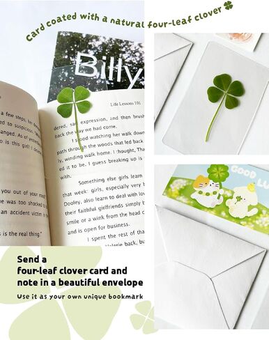 Genuine Real Four-Leaf Clover Bookmark, Elegant Bookmark, Smartphone, Wallet Coated Gift Thank You Card Four-Leaf Clover Gift (Fine Art Card) in Saudi Arabia