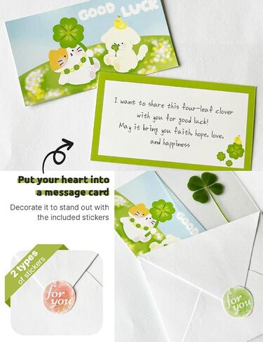 Genuine Real Four-Leaf Clover Bookmark, Elegant Bookmark, Smartphone, Wallet Coated Gift Thank You Card Four-Leaf Clover Gift (Fine Art Card) in Saudi Arabia