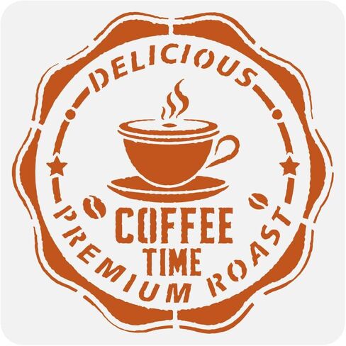FINGERINSPIRE Coffee Stamp Painting Stencil 11.8x11.8 inch Coffee Beans Cup Stars Template Hollowed Coffee Time Stencil Large Words Delicious Premium Roast Template Daily Theme Stencil for DIY Craft in Saudi Arabia