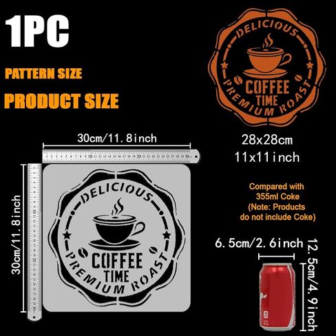 FINGERINSPIRE Coffee Stamp Painting Stencil 11.8x11.8 inch Coffee Beans Cup Stars Template Hollowed Coffee Time Stencil Large Words Delicious Premium Roast Template Daily Theme Stencil for DIY Craft in Saudi Arabia