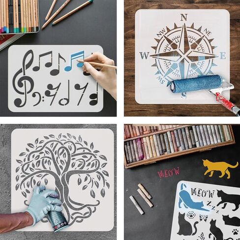 Pingerinspire Coffee Stamp Painting stencil 11.8x11.8 بوصة حبوب القهوة كوب النجوم قالب جوفاء وقت القهوة استنسل كلمات كبيرة لذيذة قالب مشوي يوميا in Kuwait