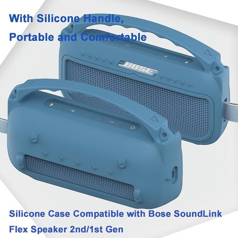 JCHPINE Silicone Cover Case for for Bose New SoundLink Flex 2nd Gen Bluetooth Portable Speaker Accessories with Shoulder Strap (Silicone case, Black) in Kuwait
