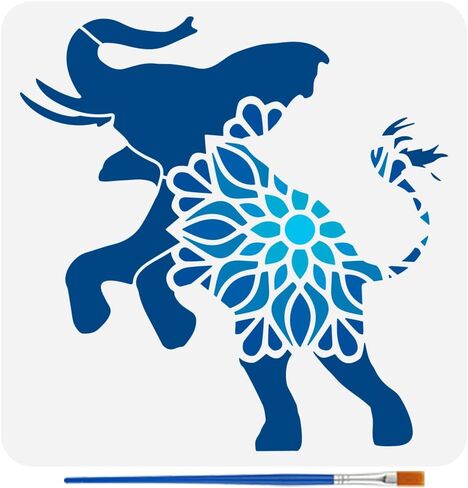 FINGERINSPIRE Mandala Elephant Stencil for Painting with Brush 11.8x11.8inch Reusable Elephant Pattern Template Hollowed Mandala Animal Stencil Plastic PET Animal Theme Template for DIY Crafts in Saudi Arabia