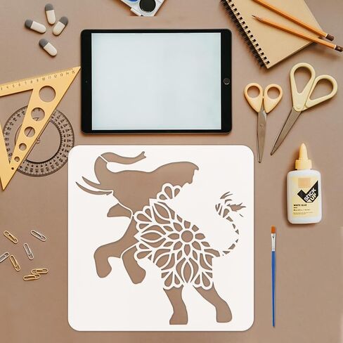 FINGERINSPIRE Mandala Elephant Stencil for Painting with Brush 11.8x11.8inch Reusable Elephant Pattern Template Hollowed Mandala Animal Stencil Plastic PET Animal Theme Template for DIY Crafts in Saudi Arabia