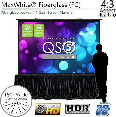 Elite Screens QuickStand 5-Second Series, 180-INCH 16:9, Manual Pull Up Projector Screen, Movie Home Theater 8K / 4K Ultra HD 3D Ready, 2-YEAR WARRANTY, QS180HD in Kuwait