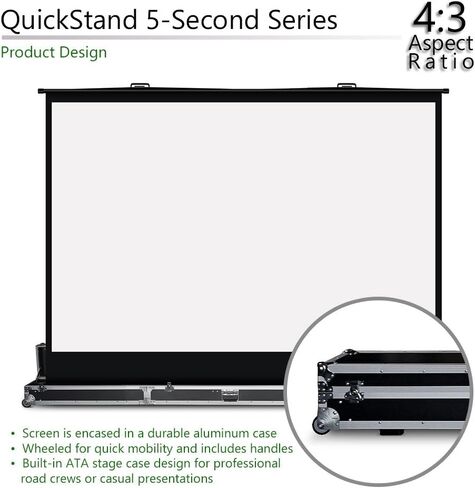 Elite Screens QuickStand 5-Second Series, 180-INCH 16:9, Manual Pull Up Projector Screen, Movie Home Theater 8K / 4K Ultra HD 3D Ready, 2-YEAR WARRANTY, QS180HD in Kuwait