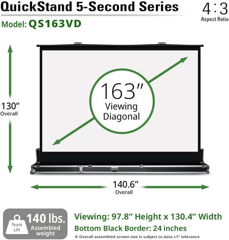 Elite Screens QuickStand 5-Second Series, 180-INCH 16:9, Manual Pull Up Projector Screen, Movie Home Theater 8K / 4K Ultra HD 3D Ready, 2-YEAR WARRANTY, QS180HD in Kuwait
