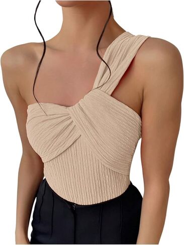 GORGLITTER Women's Twist Front One Shoulder Bodysuit Sleeveless Backless Asymmetrical Neck Tank Top Jumpsuits in Saudi Arabia