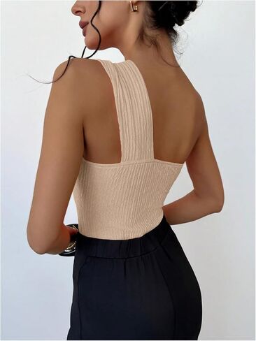 GORGLITTER Women's Twist Front One Shoulder Bodysuit Sleeveless Backless Asymmetrical Neck Tank Top Jumpsuits in Saudi Arabia