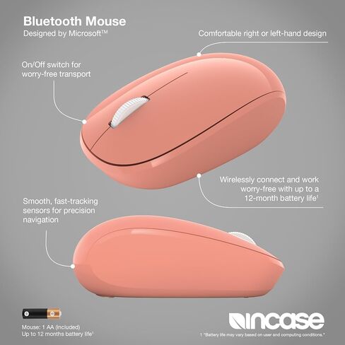 Incase Bluetooth Mouse - Designed by Microsoft - Compact, Comfortable, Right/Left Hand Use, 4-Way Scroll Wheel, Wireless Bluetooth Mouse for PC/Laptop/Desktop, Mac/Windows Computer (Black) in Kuwait