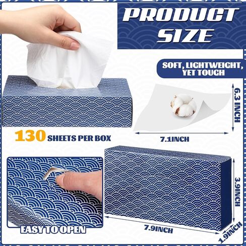 12 Packs 1560 Sheets Soft Facial Tissues Box Facial Tissues Four Patterns Box Tissues 2 Ply 130 Sheets Each Box Household Facial Tissues Fit for Bathroom Kitchen in Kuwait