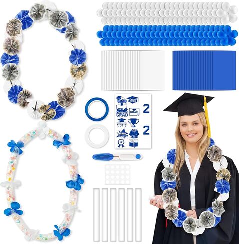 Watinc Graduation Candy Lei Making Kit ، 208pcs 2025 Money Lei مع قطع ملصقات الزهور ، لمدرسة تهانينا لتوفيرات الحفلات العليا للطلاب (Red Black White) in Saudi Arabia