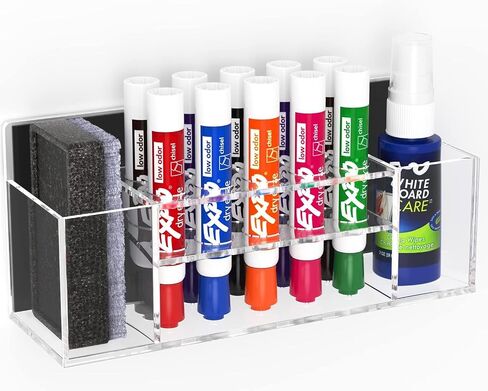 Magnetic Dry Erase Marker Holder Wall Mount, Acrylic 10 Slots Whiteboard Marker Holder for School, Office and Home, Eraser and Whiteboard Cleaner Not Included, Clear in Saudi Arabia
