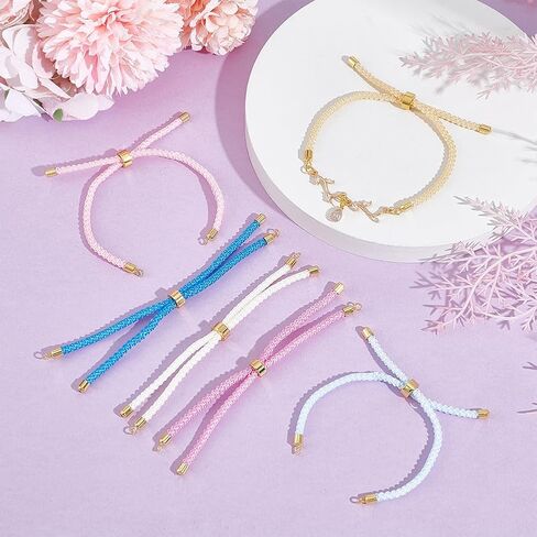UNICRAFTALE 12Pcs 12 Colors Slider Bracelets Nylon Cord Chain Link Bracelet with Brass Findings Adjustable Bracelet Chains for Jewelry Making Findings for DIY Bracelet Making Women in Saudi Arabia