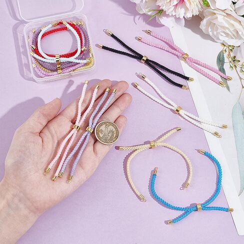 UNICRAFTALE 12Pcs 12 Colors Slider Bracelets Nylon Cord Chain Link Bracelet with Brass Findings Adjustable Bracelet Chains for Jewelry Making Findings for DIY Bracelet Making Women in Saudi Arabia