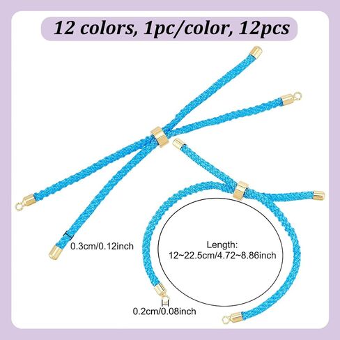 UNICRAFTALE 12Pcs 12 Colors Slider Bracelets Nylon Cord Chain Link Bracelet with Brass Findings Adjustable Bracelet Chains for Jewelry Making Findings for DIY Bracelet Making Women in Saudi Arabia