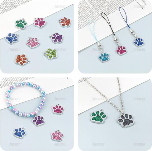 AUEAR, Animal Dog Cat Paw Print Charms Pendants Crystal Beads Glitter Footprint Snap Button for DIY Necklace Bracelet in Saudi Arabia