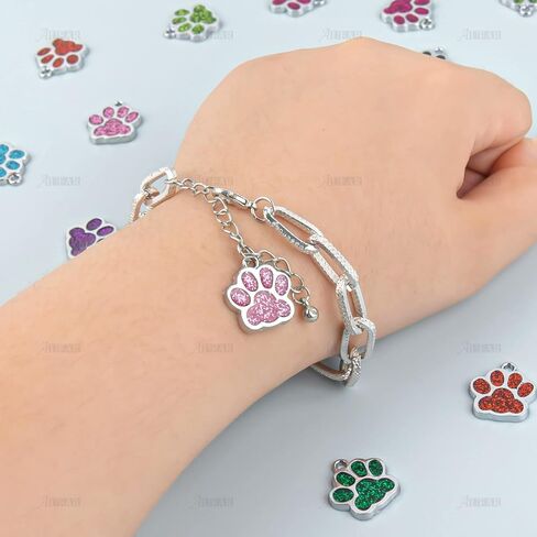 AUEAR, Animal Dog Cat Paw Print Charms Pendants Crystal Beads Glitter Footprint Snap Button for DIY Necklace Bracelet in Saudi Arabia