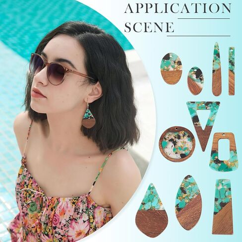 Cheriswelry 20Pcs/10 Pairs Epoxy Resin Wood Big Earring Pendants with Gold Foil DIY Bohemia Wooden Charms Statement Mixed Shape 22-49mm for DIY Jewelry Making in Kuwait