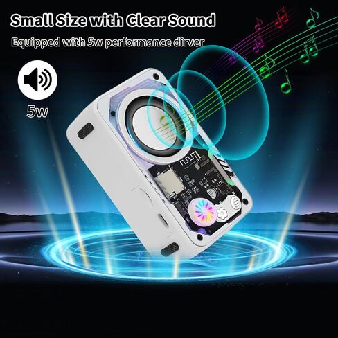 Bluetooth Speaker with RGB Lights,5W Small Wireless Speaker with Clear Sound - Gifts Ideas for Men/Women/Teenagers- Support TWS/TF Card,Portable&Transparent Design in Saudi Arabia
