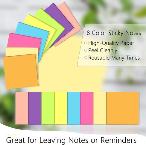 Sticky Notes 4x4 Inches, 8 Pack Bright Color Self Sticky Pads with 600 Pieces Colored Writable Page Markers Sticky Index Tabs for Home, School, Office, Meeting in Saudi Arabia