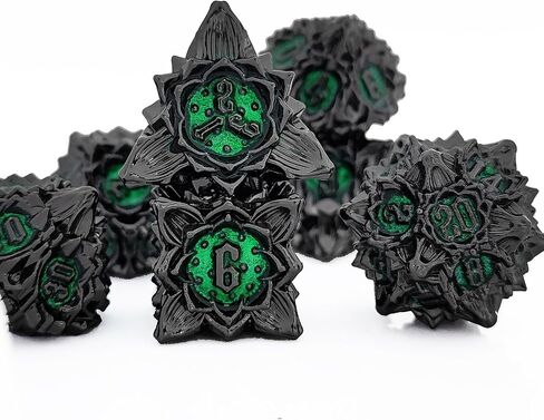 Metal Dice Set with Dice Bag and Organizer Gift Multi-Surface Large Dice Accessory for RPG Roleplaying Tabletop Game D20 D12 D10 D10% D8 D6 D4 Nickel Green in Saudi Arabia