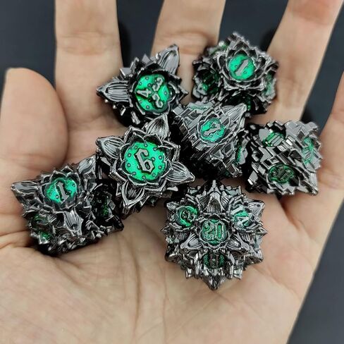 Metal Dice Set with Dice Bag and Organizer Gift Multi-Surface Large Dice Accessory for RPG Roleplaying Tabletop Game D20 D12 D10 D10% D8 D6 D4 Nickel Green in Saudi Arabia