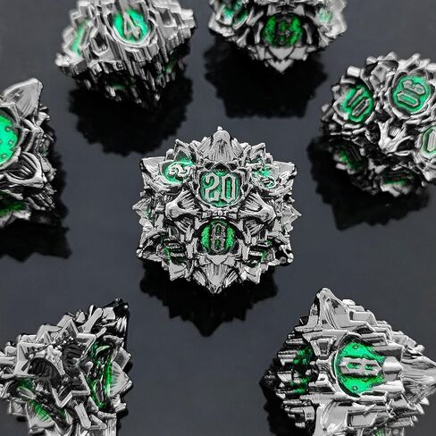 Metal Dice Set with Dice Bag and Organizer Gift Multi-Surface Large Dice Accessory for RPG Roleplaying Tabletop Game D20 D12 D10 D10% D8 D6 D4 Nickel Green in Saudi Arabia