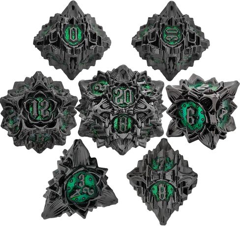 Metal Dice Set with Dice Bag and Organizer Gift Multi-Surface Large Dice Accessory for RPG Roleplaying Tabletop Game D20 D12 D10 D10% D8 D6 D4 Nickel Green in Saudi Arabia