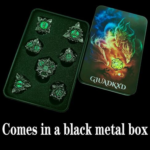 Metal Dice Set with Dice Bag and Organizer Gift Multi-Surface Large Dice Accessory for RPG Roleplaying Tabletop Game D20 D12 D10 D10% D8 D6 D4 Nickel Green in Saudi Arabia