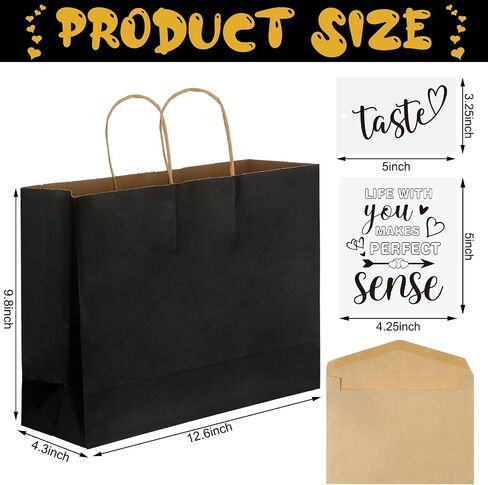 Kolldenn 5 Senses Gift Tags Kraft Paper Bag Set for Husband Wife 5 Sense Gift Bags Tissue Paper Greeting Card label for Him Her Couple Valentine Christmas(12.6 x 4.3 x 9.8 Inch,Black) in Saudi Arabia