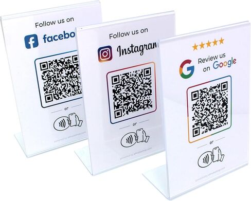 Facebook Followers Stand 4 x 6 inch - L Shape NFC & QR Tap Stand - for All Businesses - Easy Setup, All Phones Compatible - (White, 1 Stand) in Saudi Arabia