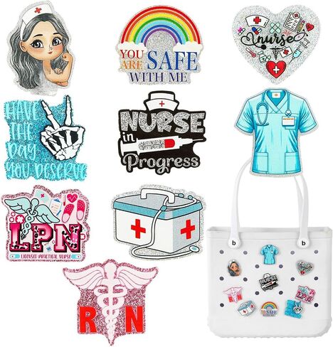 Odiwellan Nurse Accessories for Bogg Bag, Simply Southern Totes, and Similar Styles. Acrylic Cute Insert Charms for Rubber Beach Totes（Black in Kuwait