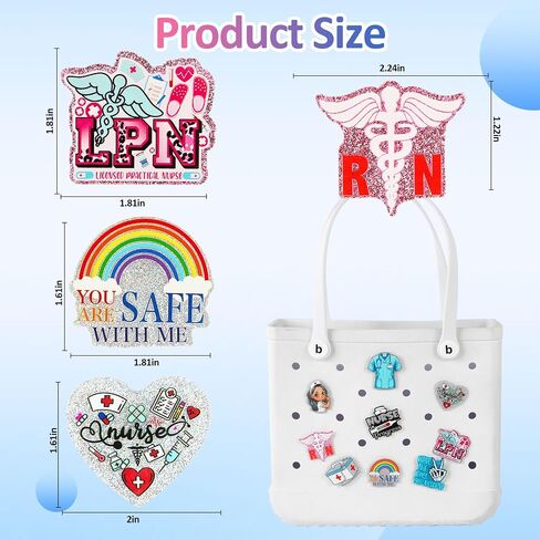 Odiwellan Nurse Accessories for Bogg Bag, Simply Southern Totes, and Similar Styles. Acrylic Cute Insert Charms for Rubber Beach Totes（Black in Kuwait