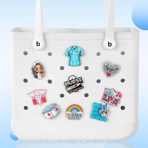 Odiwellan Nurse Accessories for Bogg Bag, Simply Southern Totes, and Similar Styles. Acrylic Cute Insert Charms for Rubber Beach Totes（Black in Kuwait
