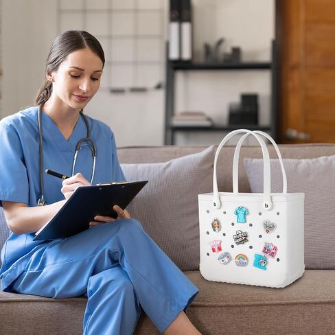 Odiwellan Nurse Accessories for Bogg Bag, Simply Southern Totes, and Similar Styles. Acrylic Cute Insert Charms for Rubber Beach Totes（Black in Kuwait
