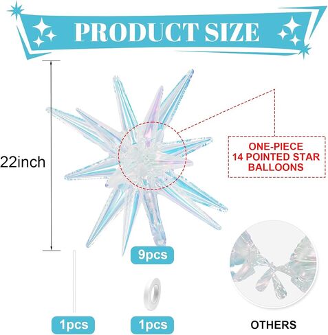 البالونات النجمة القزحية ، 9pcs الانفجار القزحيات نجم البالونات ، 22 بوصة سبايك مخروط البالونات هيليوم مايلار للذكرى السنوية in Kuwait