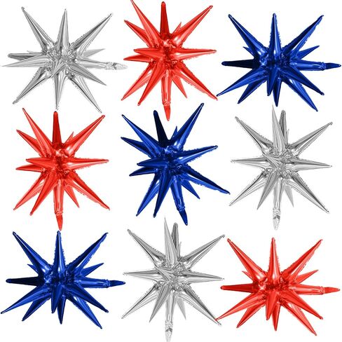 البالونات النجمة القزحية ، 9pcs الانفجار القزحيات نجم البالونات ، 22 بوصة سبايك مخروط البالونات هيليوم مايلار للذكرى السنوية in Kuwait