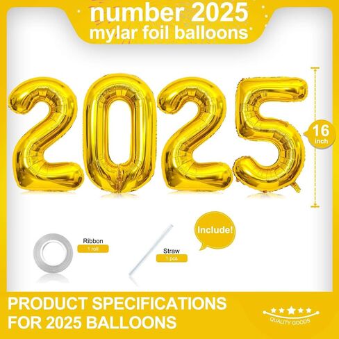 2025 Balloons, 16 Inch Gold 2025 Number Balloons, 2025 Gold Balloons,2025 New Year Gold Balloons for New Year Eve Party Supplies 2025, New Years 2025, Christmas, Graduations Decorations in Saudi Arabia