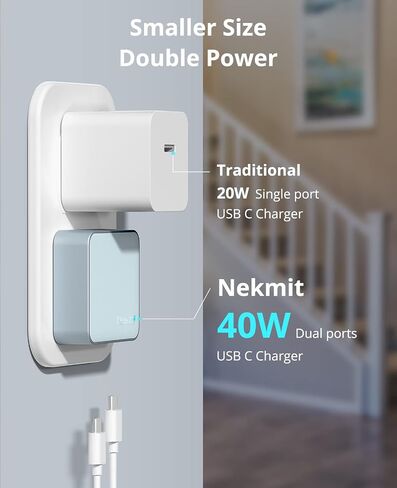 Nekmit Dual Port USB C Wall Charger, 40W PD Fast Charging USB C Wall Plug Adapter, Flat Thin Slim Charger Block for iPhone 14/14 Pro/14 Pro Max, Galaxy, MacBook Air, iPad, AirPods and More in Kuwait