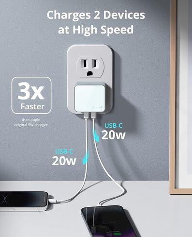 Nekmit Dual Port USB C Wall Charger, 40W PD Fast Charging USB C Wall Plug Adapter, Flat Thin Slim Charger Block for iPhone 14/14 Pro/14 Pro Max, Galaxy, MacBook Air, iPad, AirPods and More in Kuwait