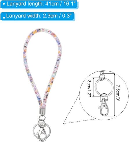 PATIKIL Wristlet Bling Keychain Lanyards, Crystal Lanyard Strap Wrist Colorful Keychain with Metal Clasp for ID Badge Holder Keys, White in Saudi Arabia